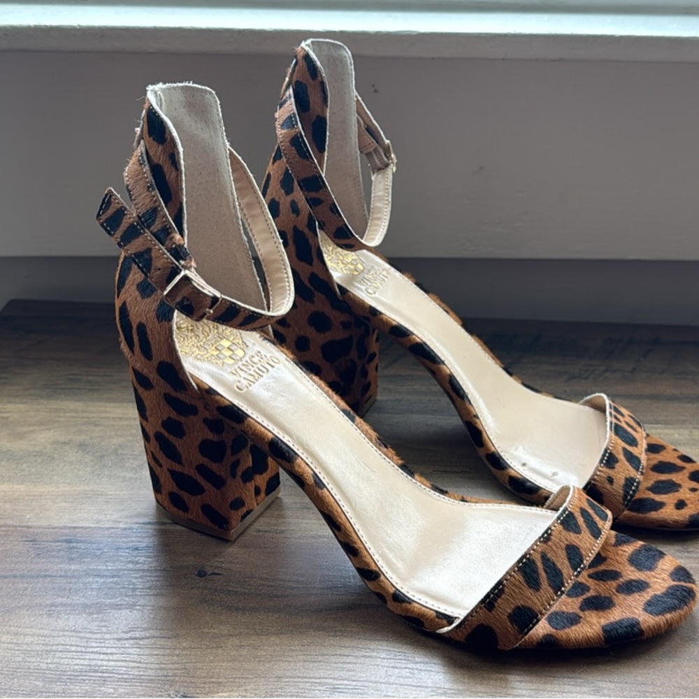 Leopard Print Block Strappy Heel Vince Camuto